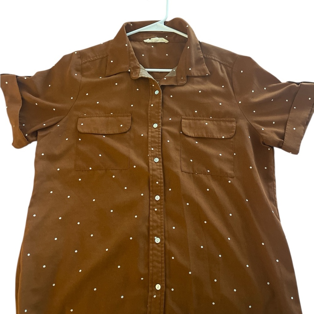 EUC- Lovestitch Short Sleeve Button Down Blouse- Brown- Size L